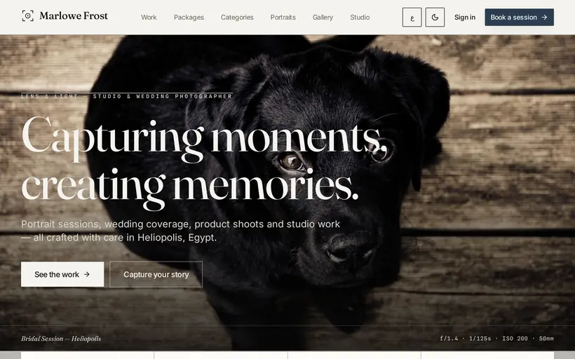 A generated site for Lens & Light, a photography studio in Heliopolis.